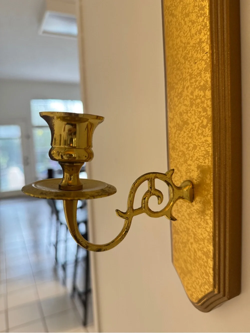 Vintage Set of 2 Home Interiors Gold Wall Scones, Wood & Brass Candle Holders